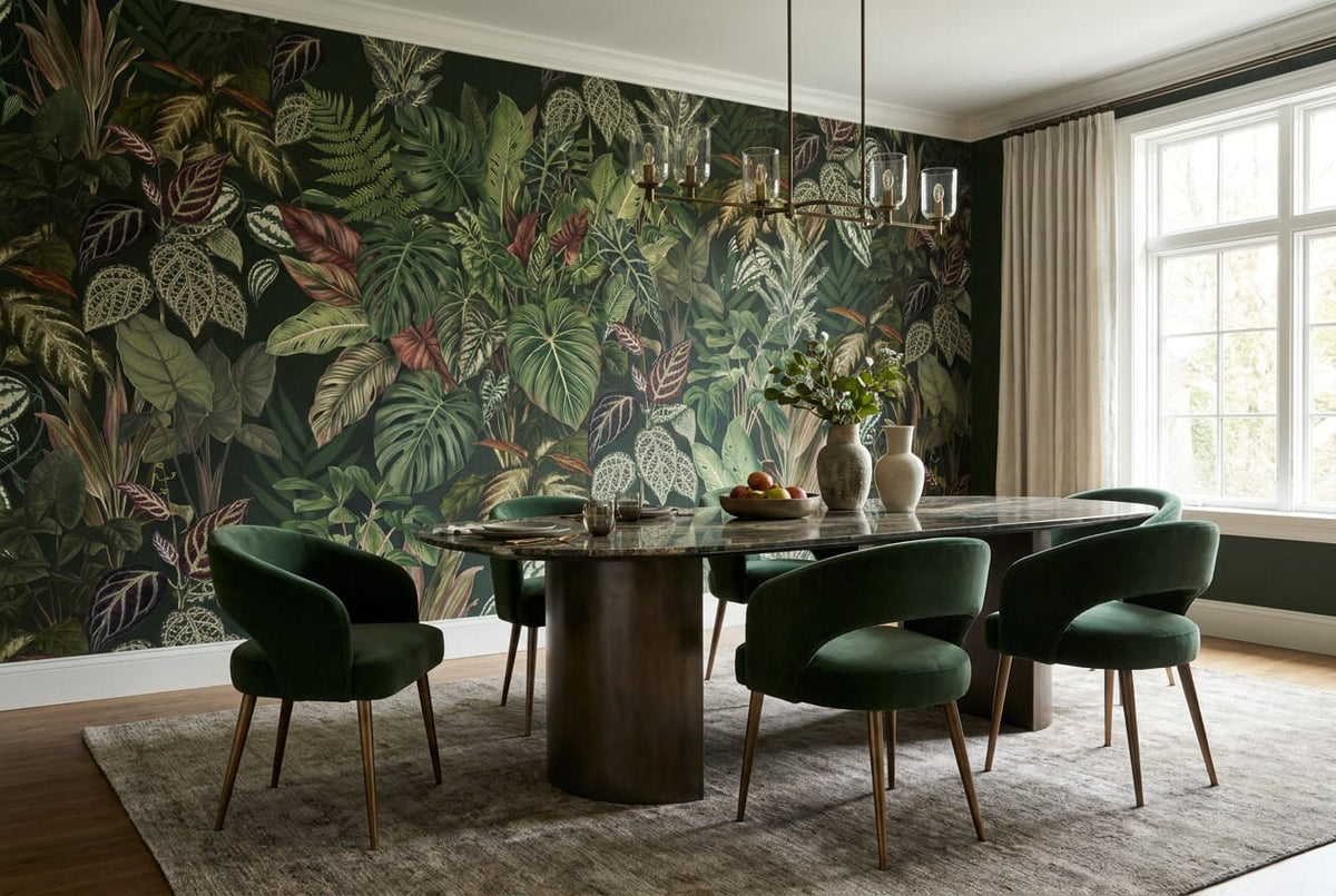Dark Variegated Leaf Jungle Wallpaper Mural in jungle