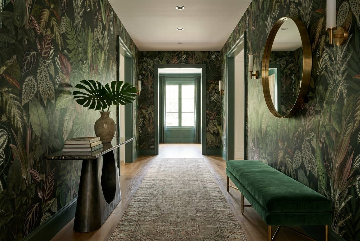 Dark Variegated Leaf Jungle Wallpaper Mural in jungle