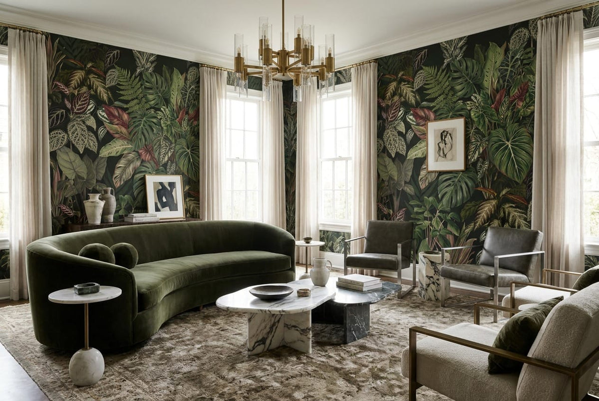 Dark Variegated Leaf Jungle Wallpaper Mural in jungle