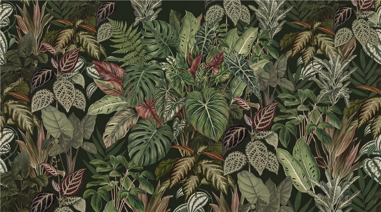 Dark Variegated Leaf Jungle Wallpaper Mural