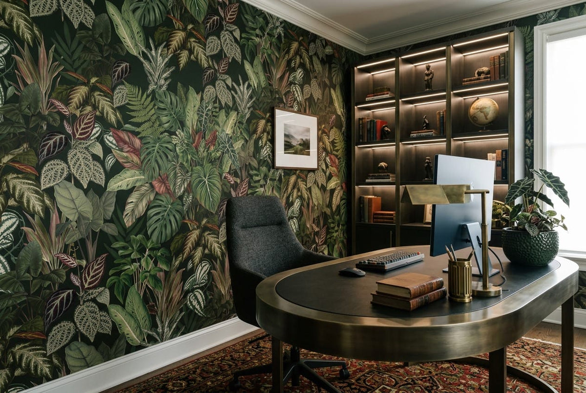 Dark Variegated Leaf Jungle Wallpaper Mural in jungle