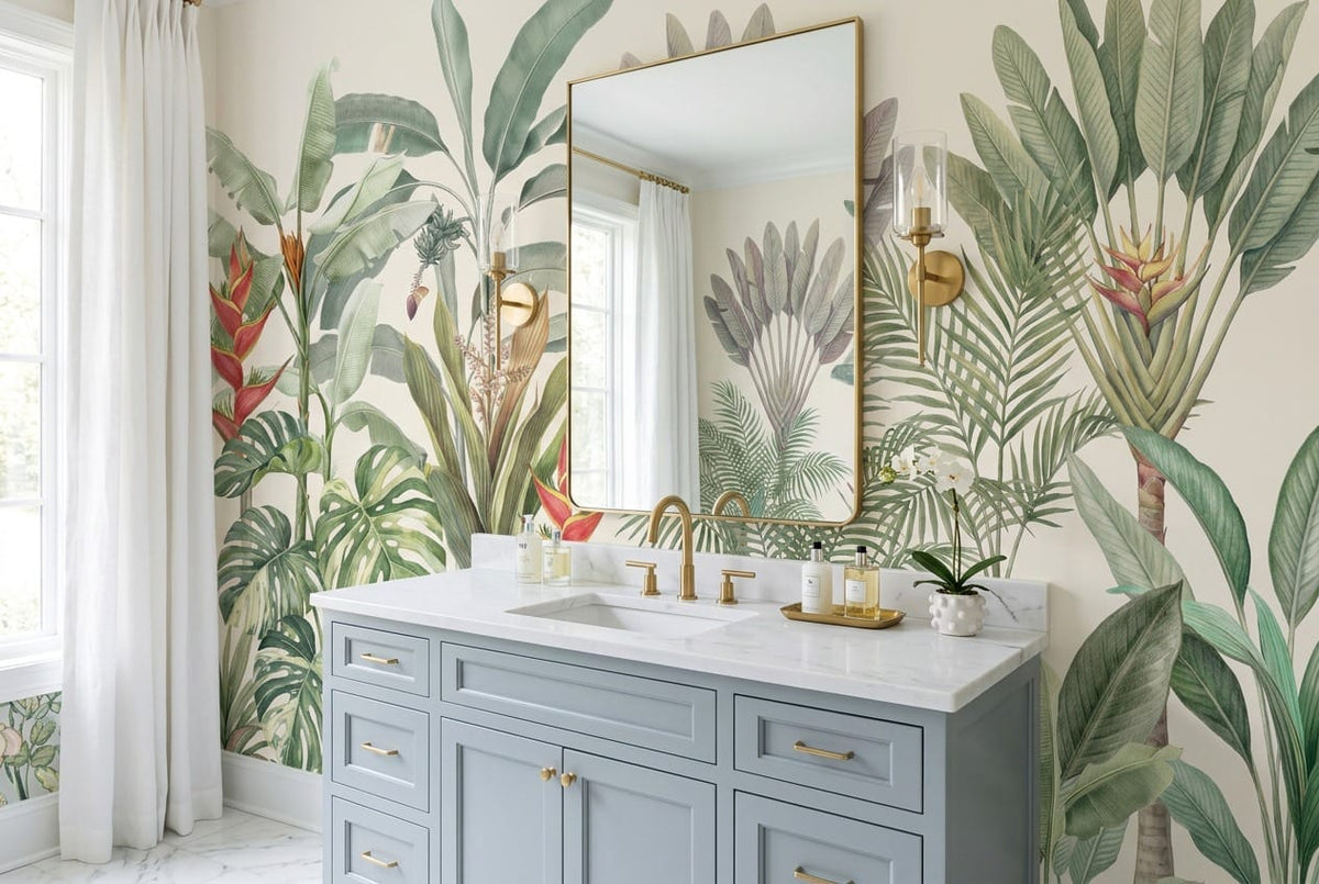 Vintage Palm and Caladium Jungle Wallpaper Mural in jungle