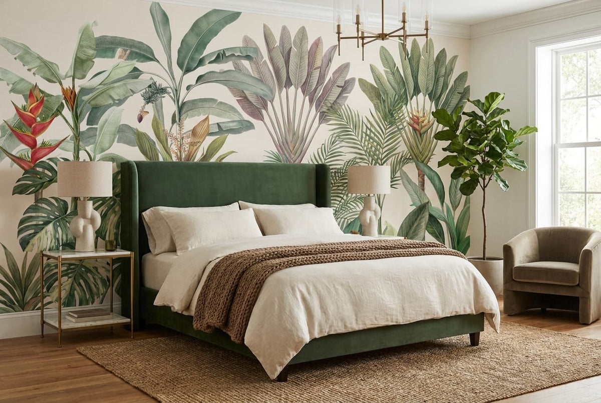 Vintage Palm and Caladium Jungle Wallpaper Mural in jungle