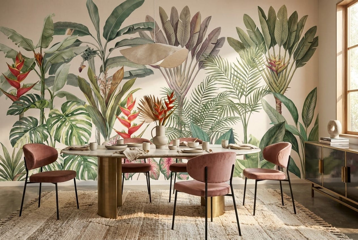 Vintage Palm and Caladium Jungle Wallpaper Mural in jungle