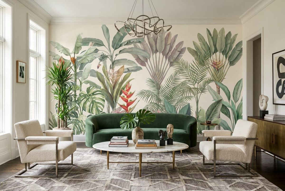Vintage Palm and Caladium Jungle Wallpaper Mural in jungle