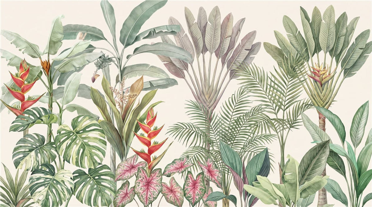 Vintage Palm and Caladium Jungle Wallpaper Mural in jungle