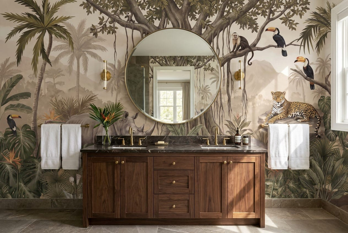 Sepia Wild Animal Jungle Wallpaper Mural in jungle