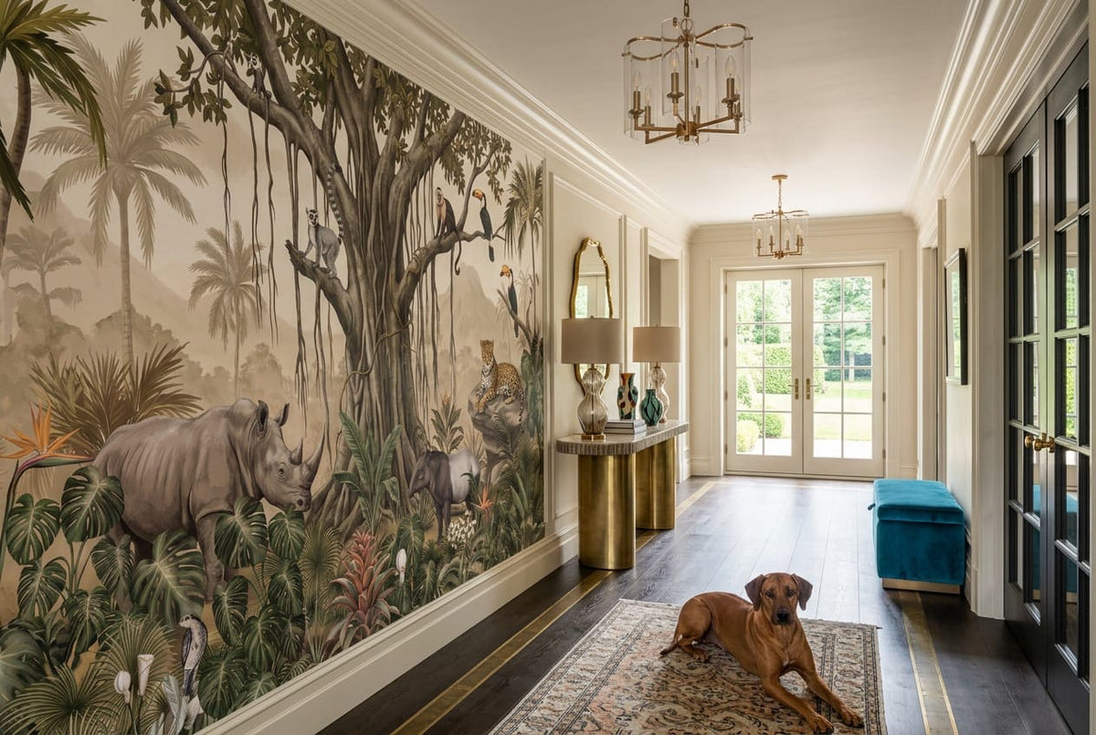 Sepia Wild Animal Jungle Wallpaper Mural in jungle