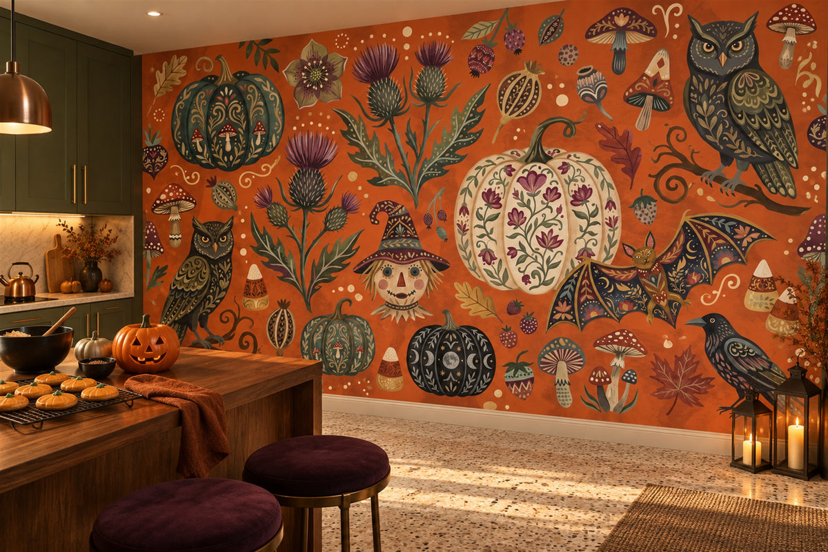 kitchen orange owls custom non woven vinyl peel and stick removable wallpaper mural