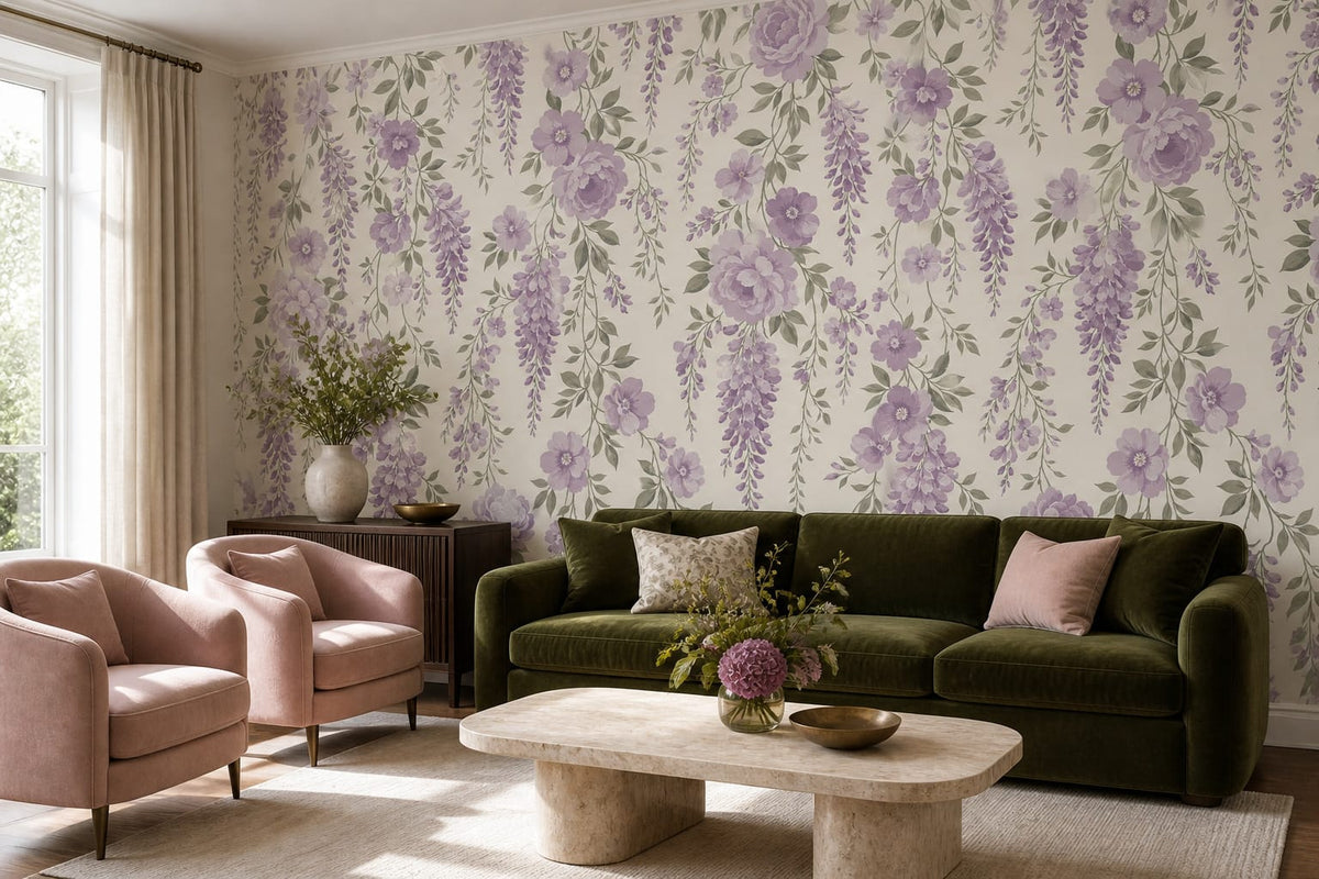 Lilac Floral Wallpaper Mural product view