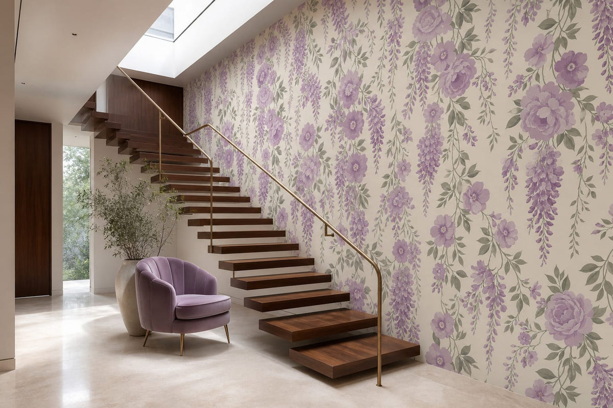 Lilac Floral Wallpaper Mural product view