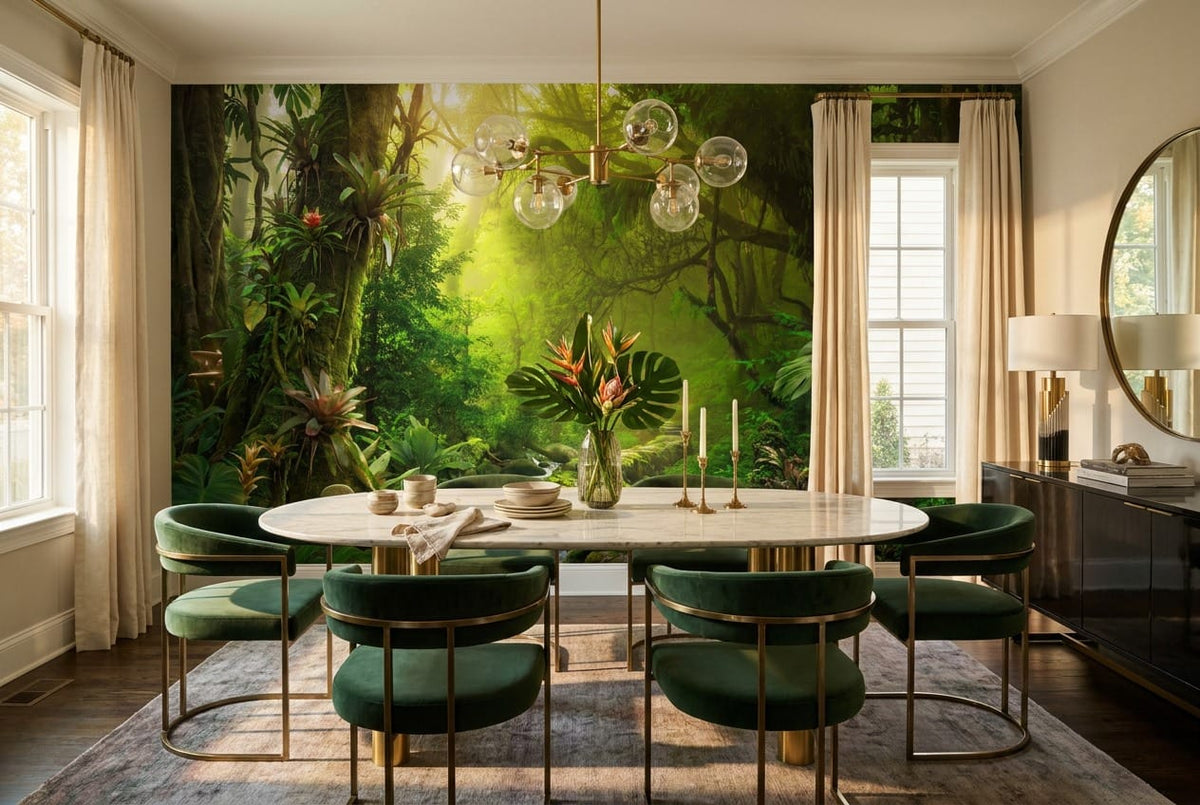 Lime Green Botanical Tropical Rainforest Wallpaper Mural scene image