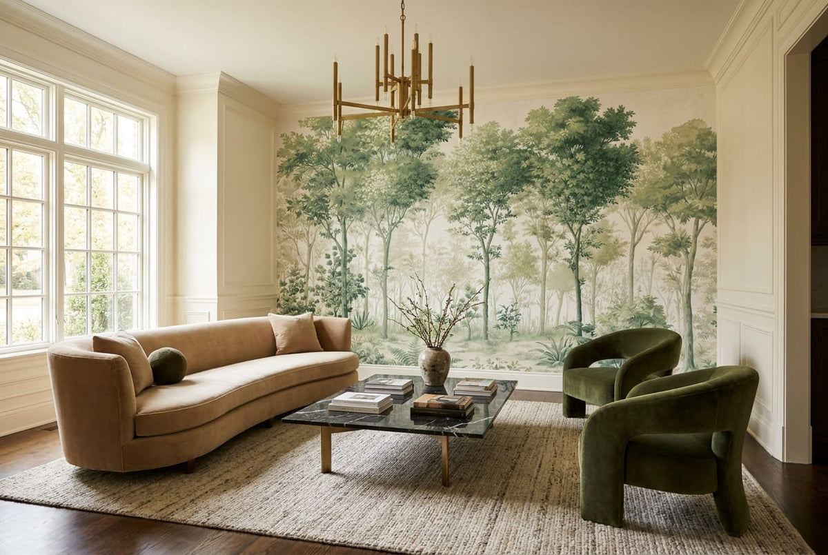 Pale Sage Botanical Nordic Forest Green Wallpaper Mural scene image
