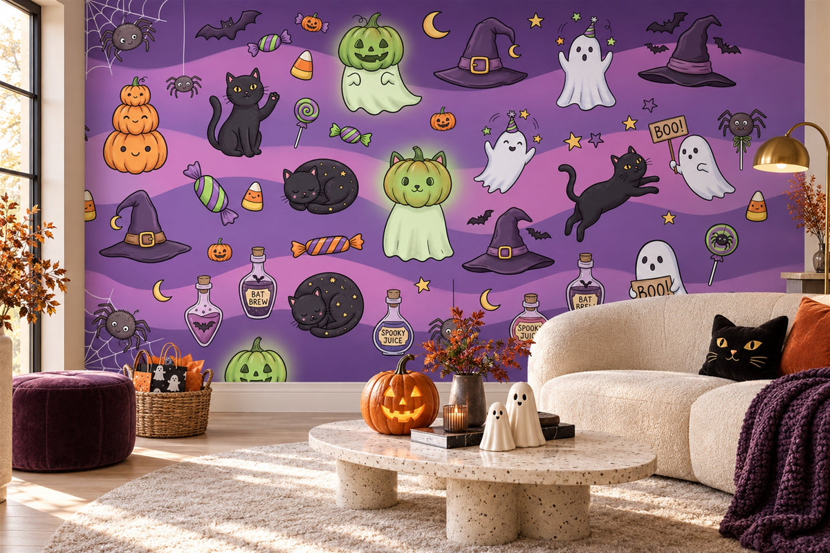 living room purple ghosts custom non woven vinyl stick on removable wallpaper mural