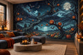 Teal Night Landscape Halloween Wallpaper Mural