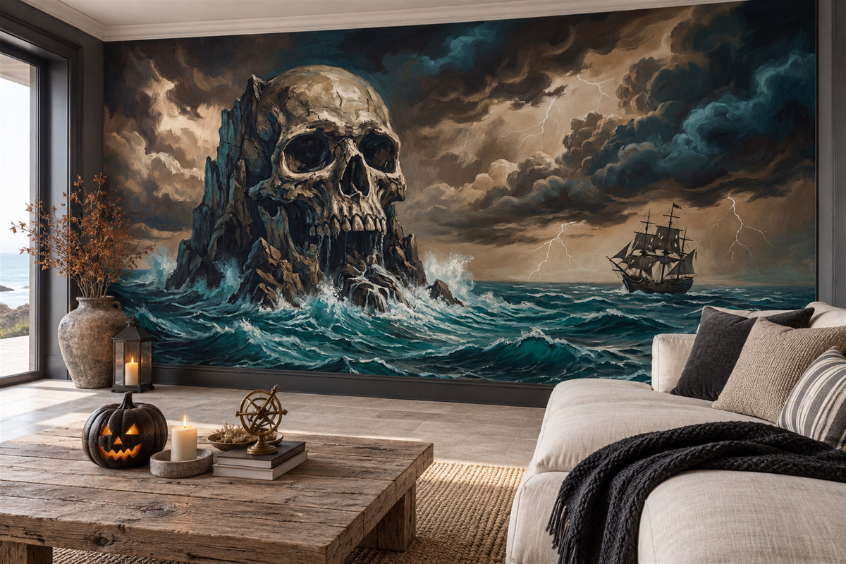 lounge gothic teal skull custom non woven vinyl stick on removable wallpaper mural