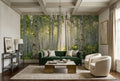 Pale Green Watercolor Nordic Birch Forest Wallpaper Mural