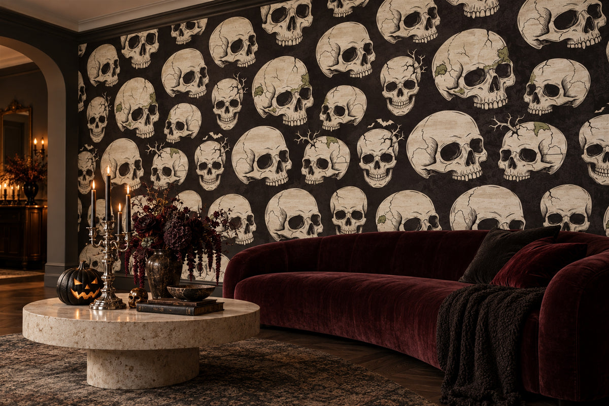 lounge ivory skulls custom non woven vinyl self adhesive removable wallpaper mural