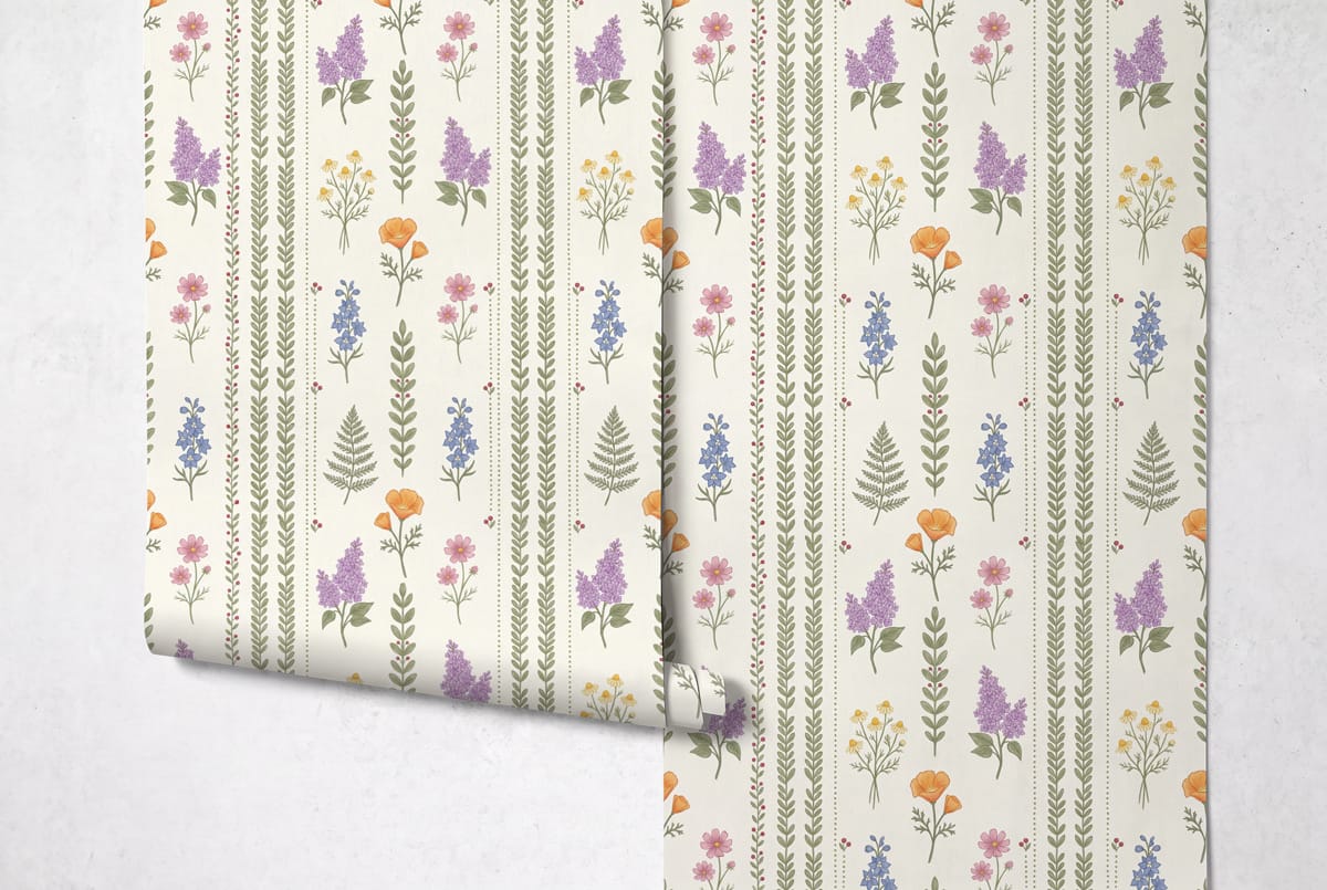 Botanical Wildflower Stripe Wallpaper Mural