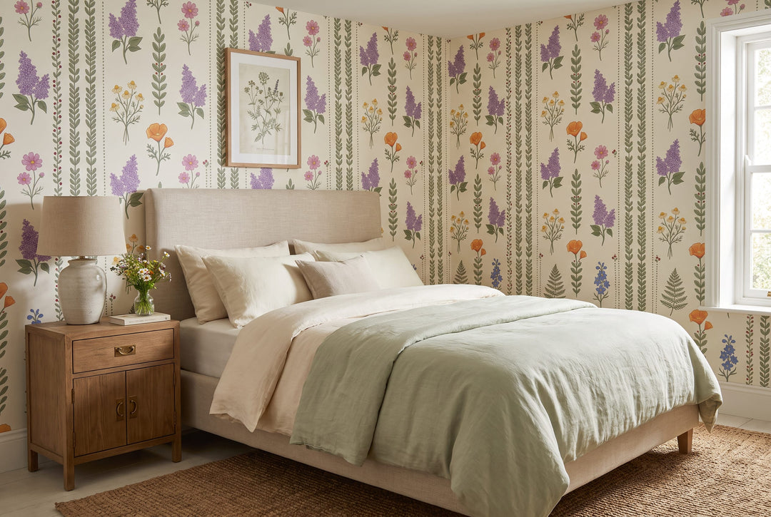 Botanical Wildflower Stripe Wallpaper Mural