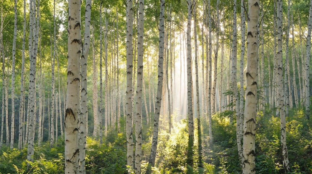 Pale Green Watercolor Nordic Birch Forest Wallpaper Mural in main