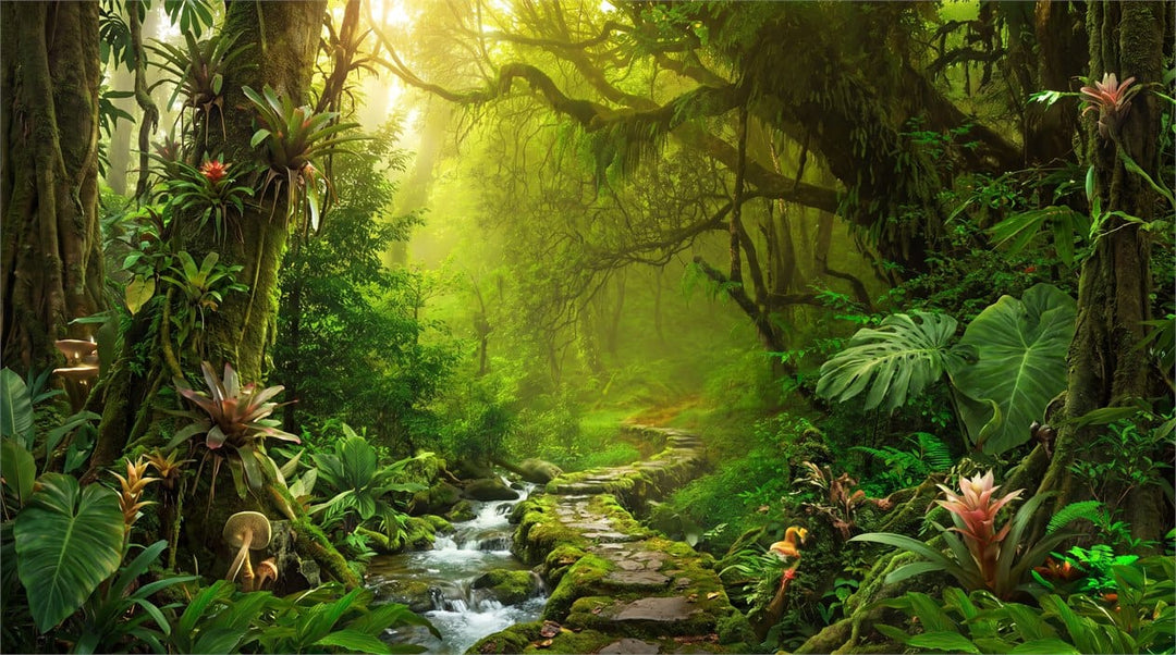Lime Green Botanical Tropical Rainforest Wallpaper Mural scene image