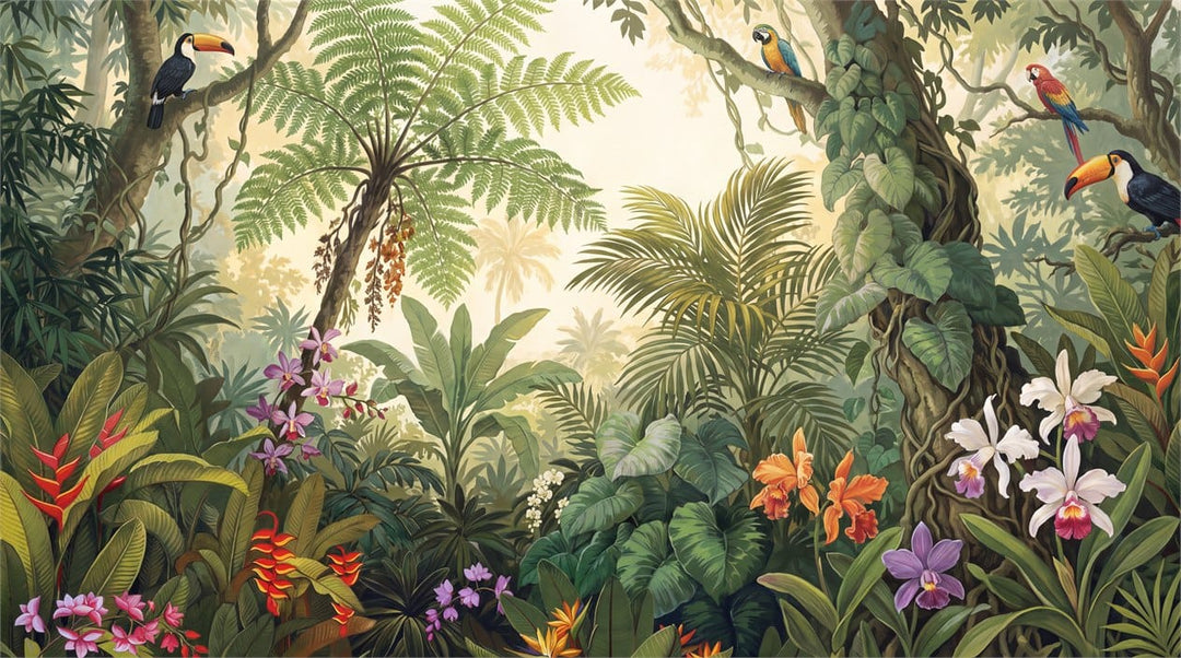 Moss Teal Botanical Tropical Rainforest Wallpaper Mural scene image