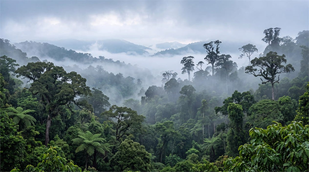 Deep Green Photographic Tropical Misty Forest Wallpaper Mural scene image