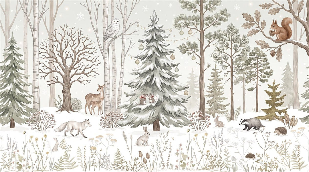 Warm Tan Cozy Nordic Winter Forest Wallpaper Mural in main