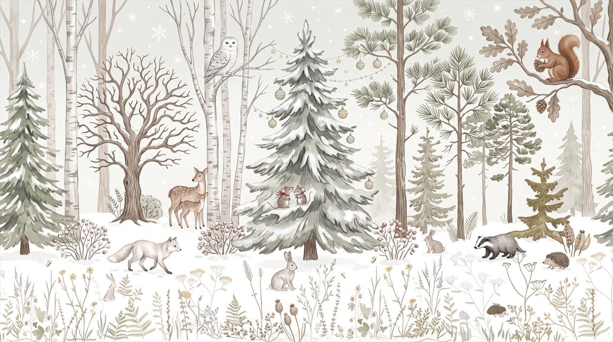 Warm Tan Cozy Nordic Winter Forest Wallpaper Mural