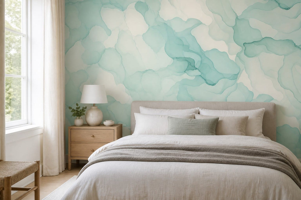 Mint Ink Flow Wallpaper Mural product view