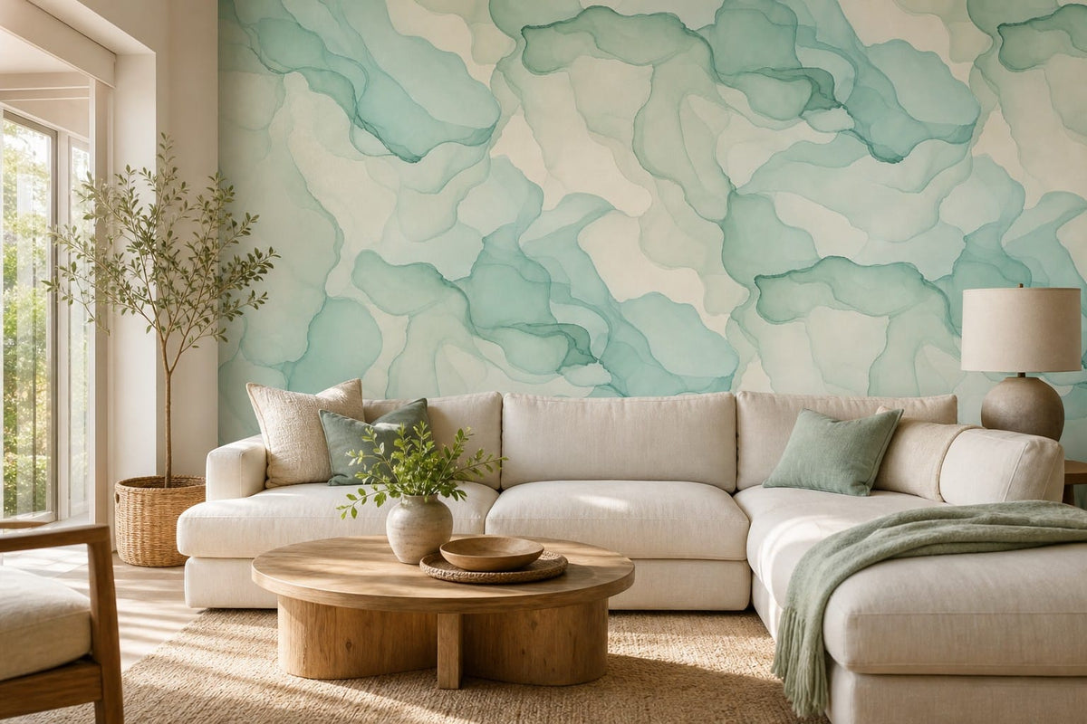 Mint Ink Flow Wallpaper Mural product view