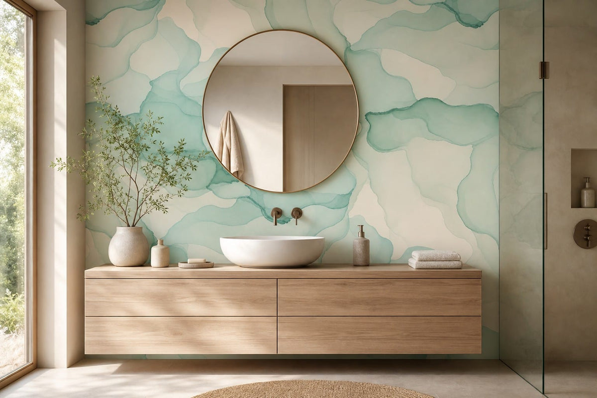 Mint Ink Flow Wallpaper Mural product view