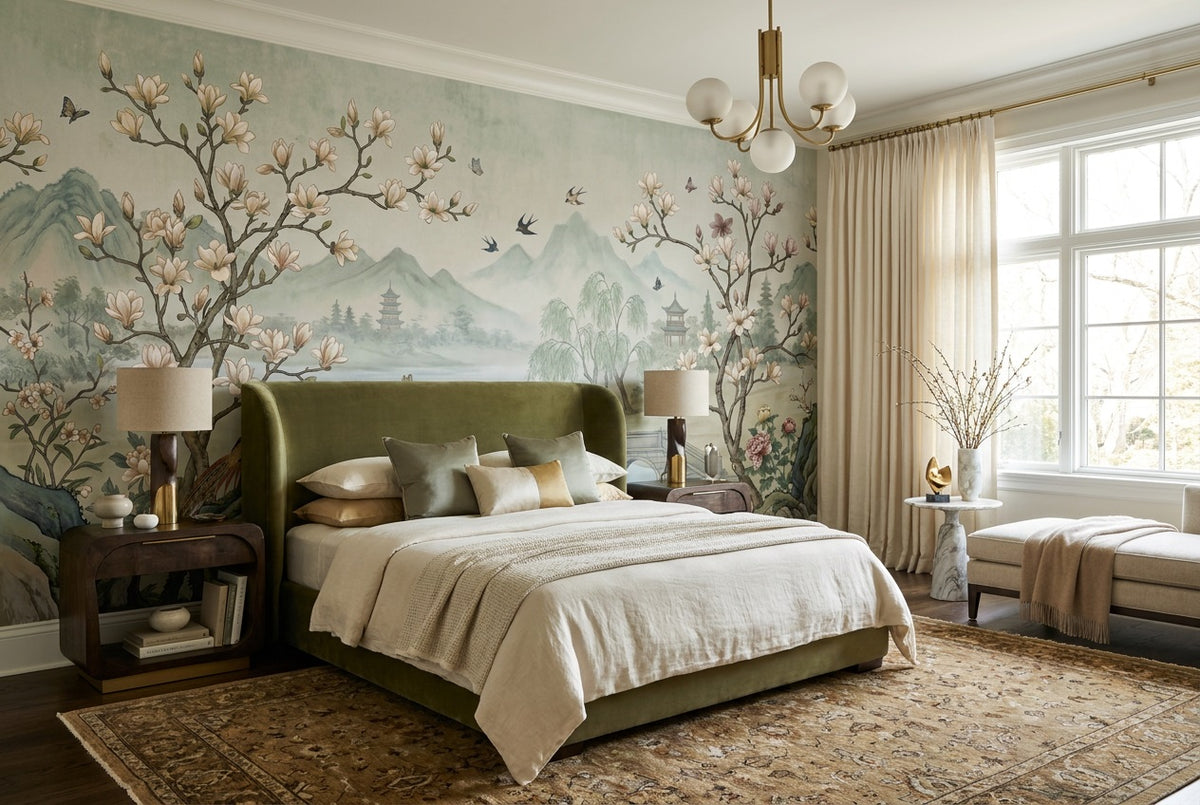 mint magnolia lake wallpaper mural custom stick on bedroom removable non woven vinyl
