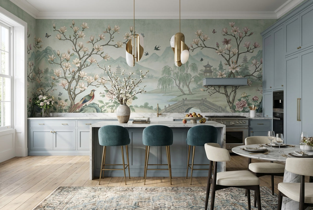 mint magnolia wallpaper mural custom self adhesive kitchen removable non woven vinyl