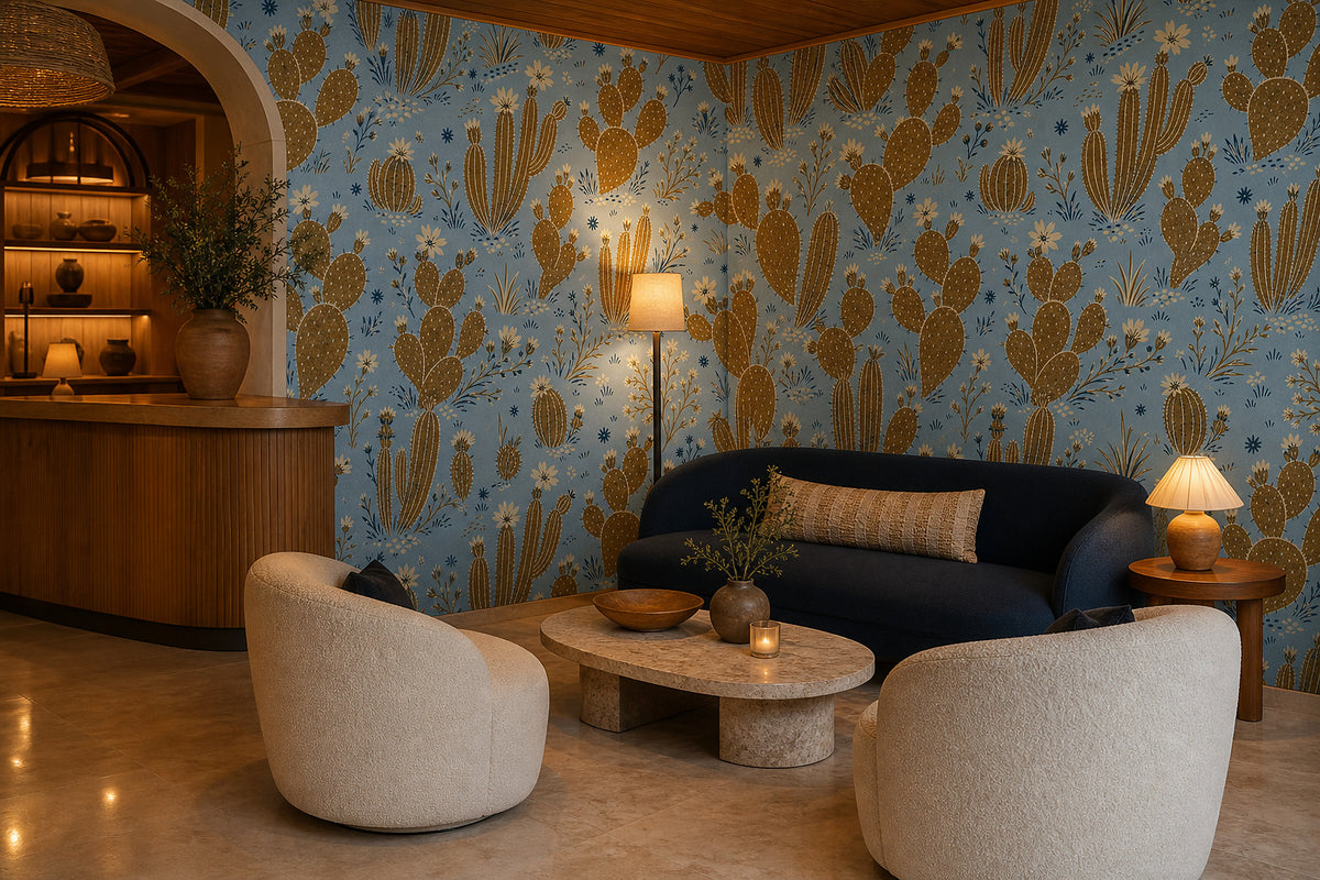 Blue Cactus Wallpaper Mural product view