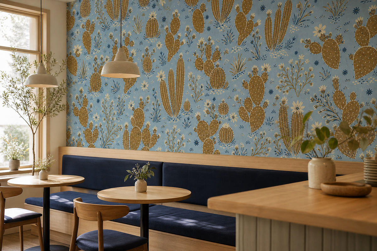 Blue Cactus Wallpaper Mural product view