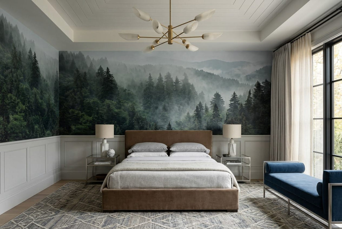 Forest Green Photographic Alpine Misty Forest Wallpaper Mural scene image