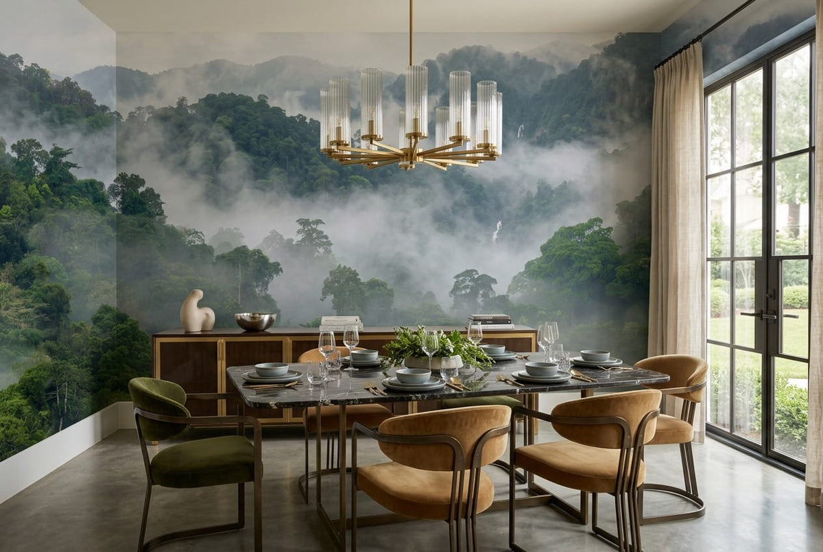 Emerald Green Photographic Tropical Misty Forest Wallpaper Mural scene image
