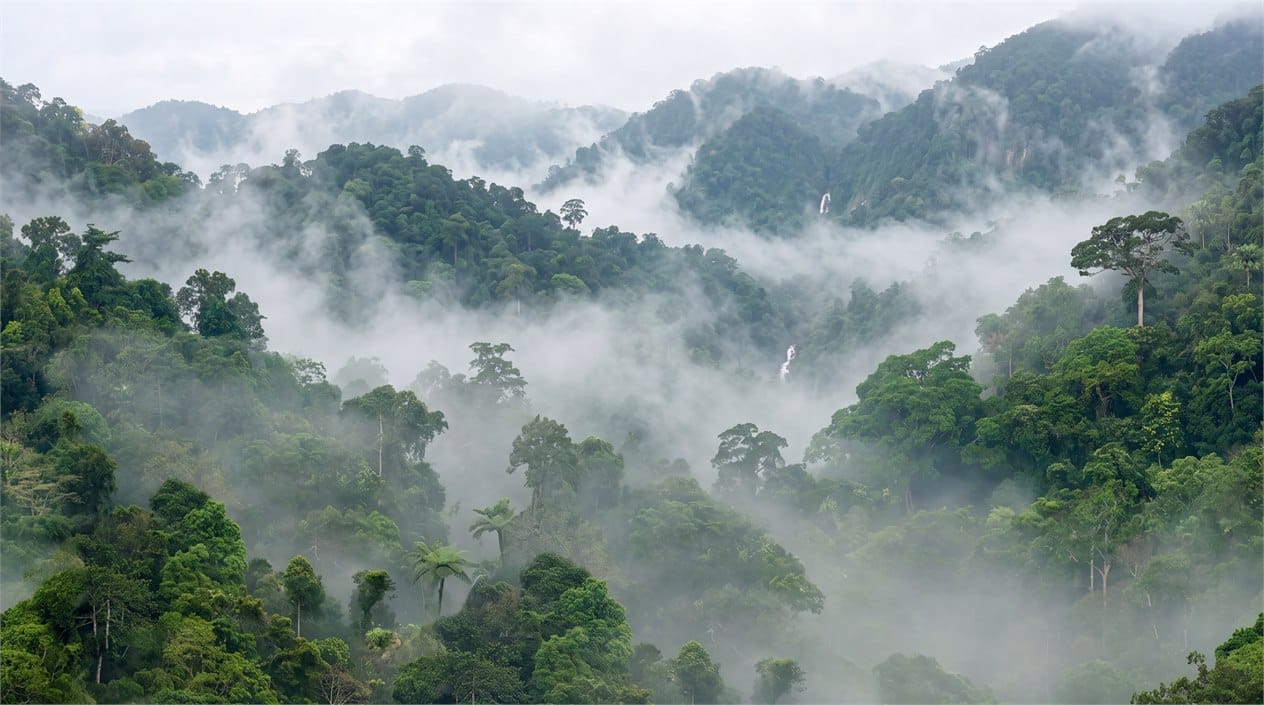 Emerald Green Photographic Tropical Misty Forest Wallpaper Mural