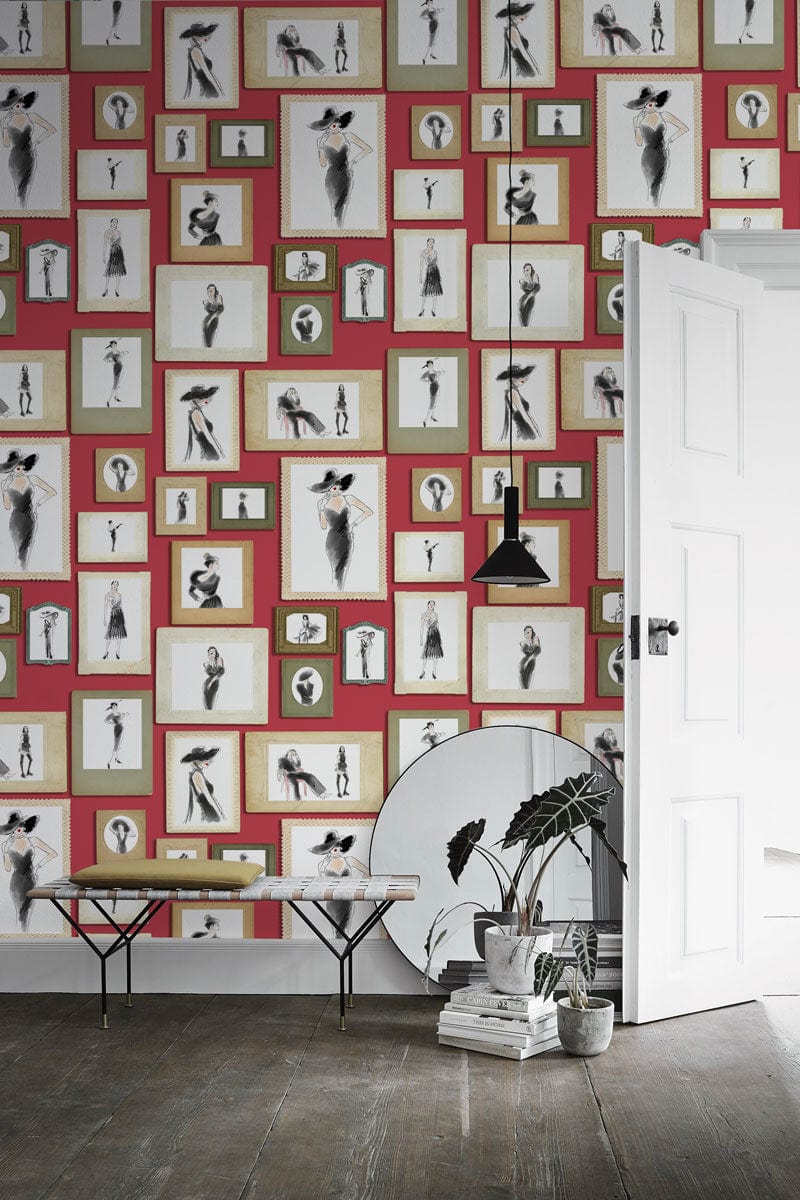 Vintage Red-Toned Framed Artwork Patterned Wallpaper for Stylish Interiors