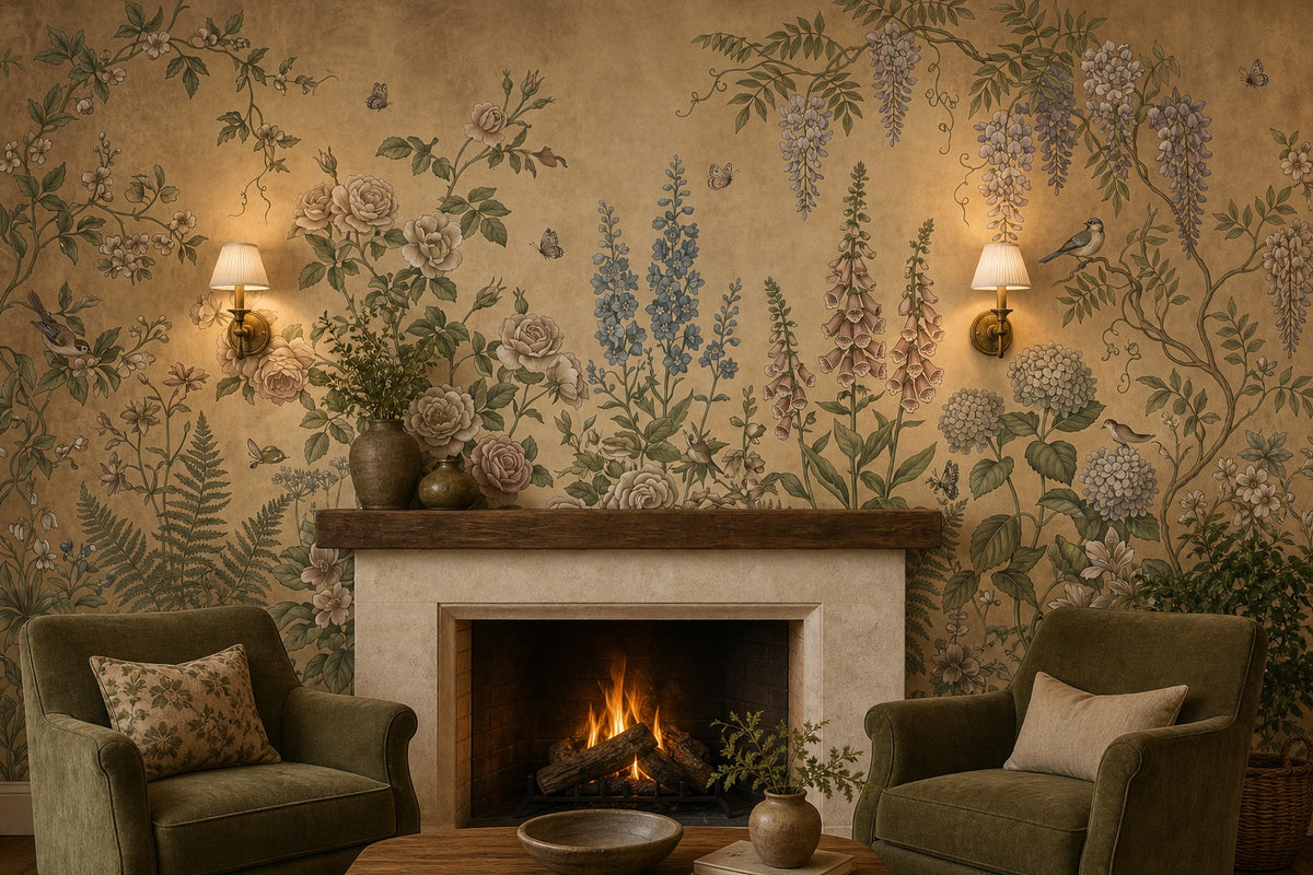 moss leaf vintage jungle wallpaper fireplace custom stick on non woven vinyl removable