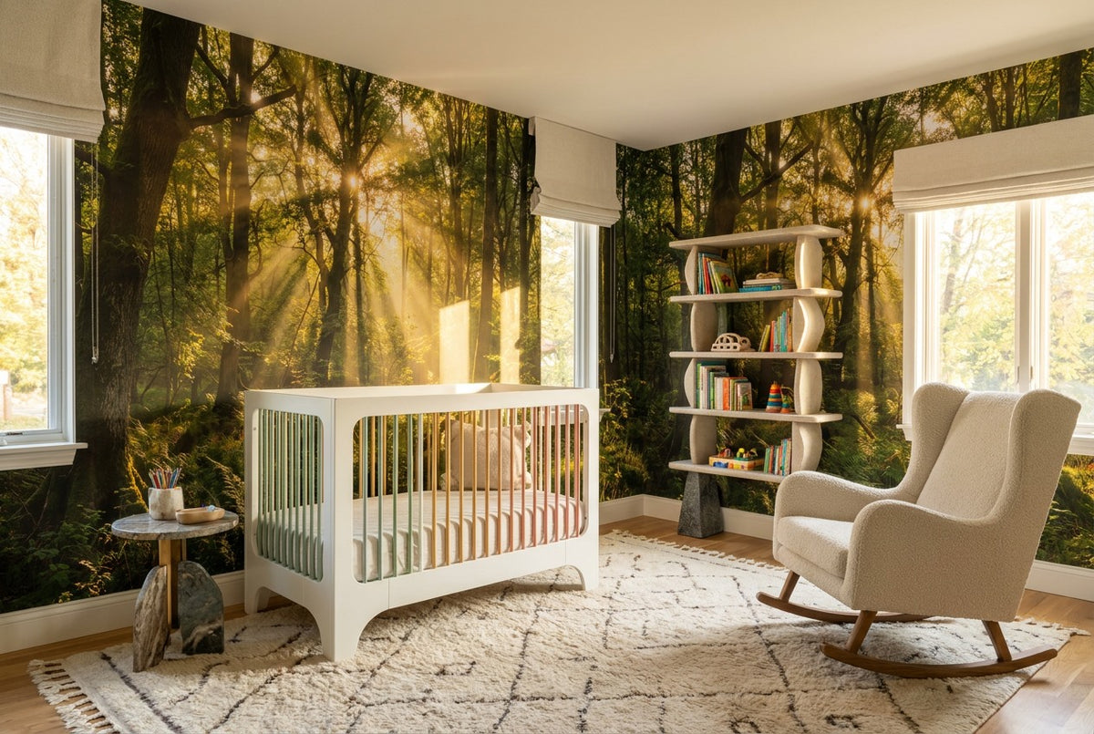 moss nursery forest sunset wallpaper mural custom stick on non woven vinyl removable