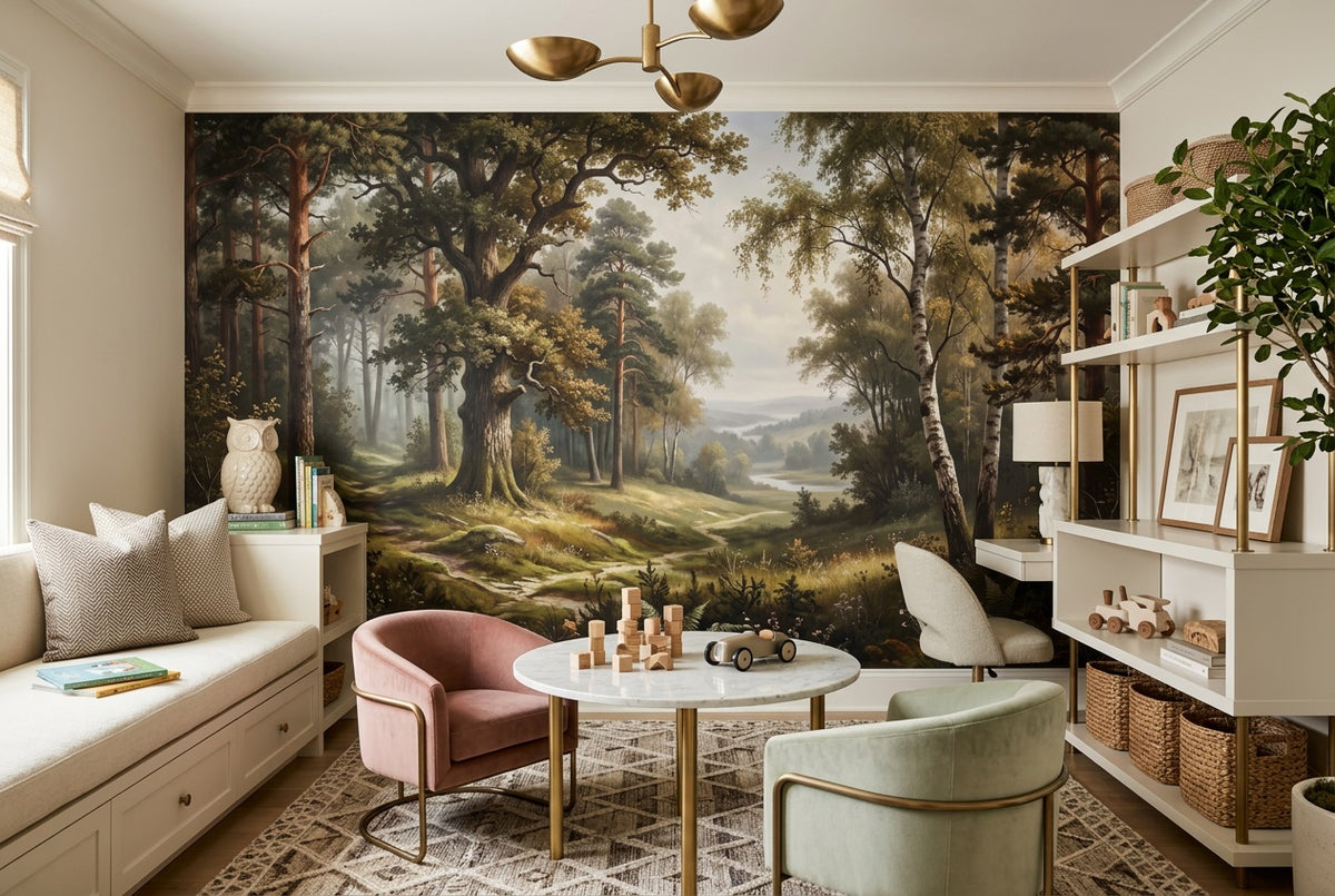 moss sunlit forest kids room custom stick on non woven vinyl removable wallpaper mural