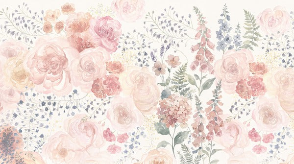 Blush Roses with Tiny Blue Flowers Wallpaper Mural