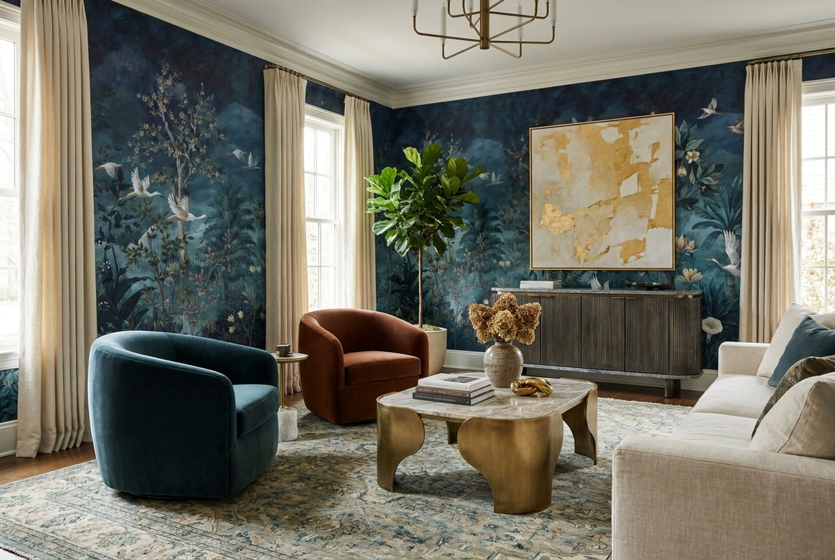 navy birds living room custom peel and stick non woven vinyl removable wallpaper mural