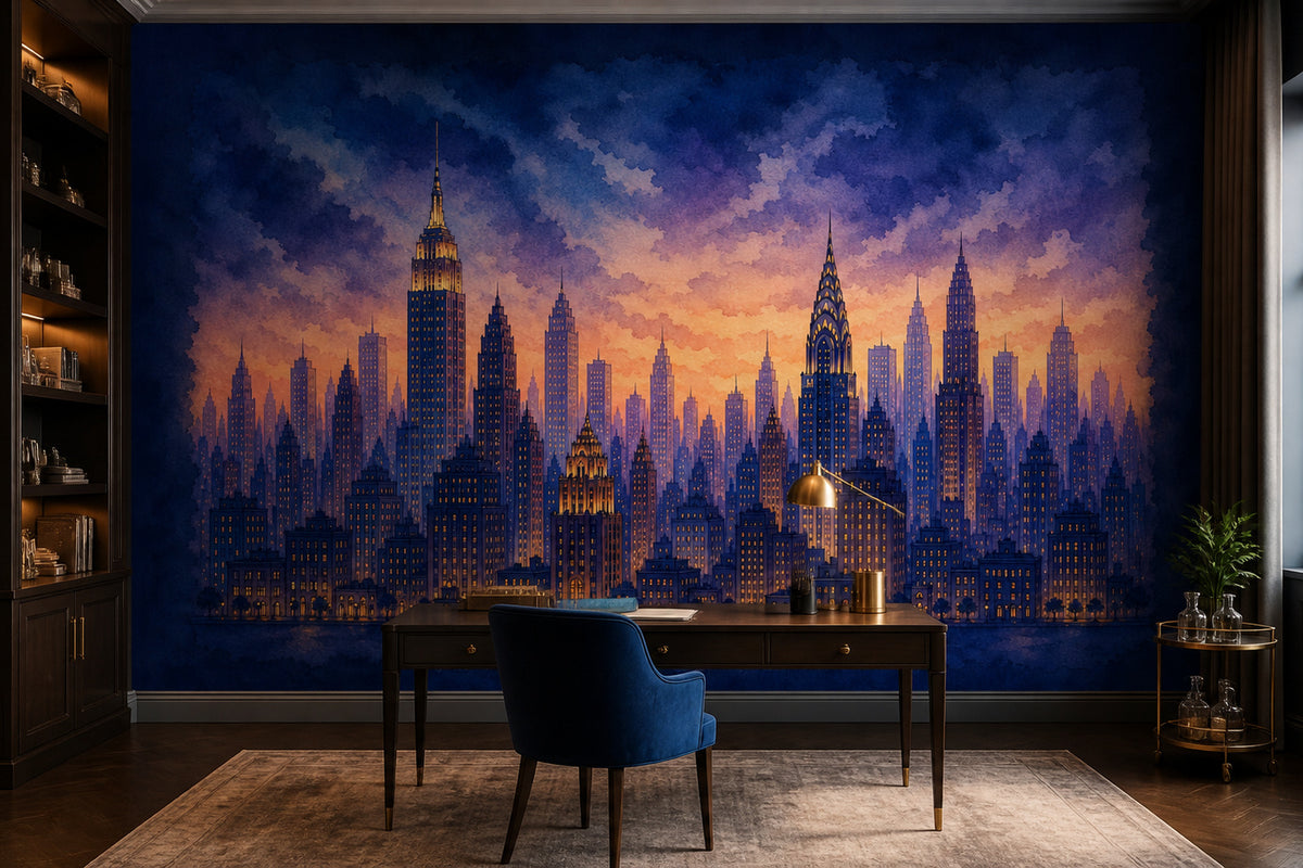 Navy Cityscape Wallpaper Mural product view