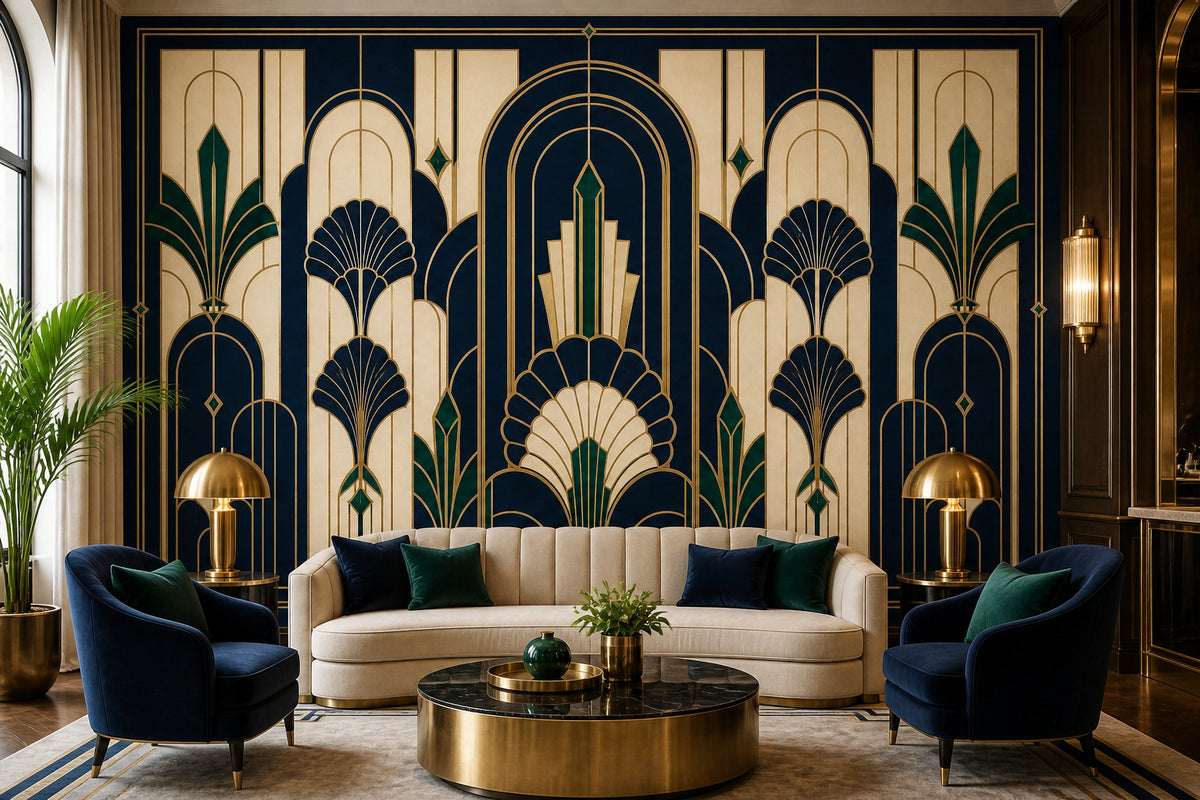Navy Deco Arch Wallpaper Mural product view