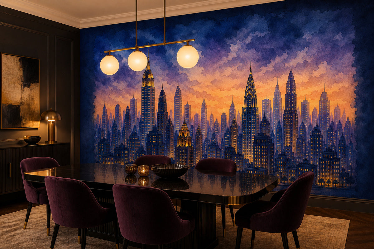 Navy Cityscape Wallpaper Mural product view