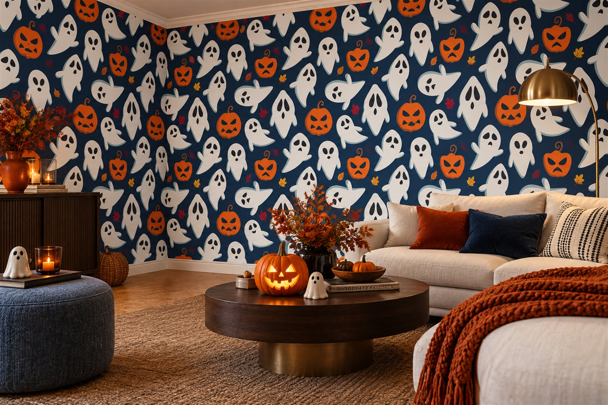 navy ghosts playroom custom stick on removable non woven vinyl wallpaper mural